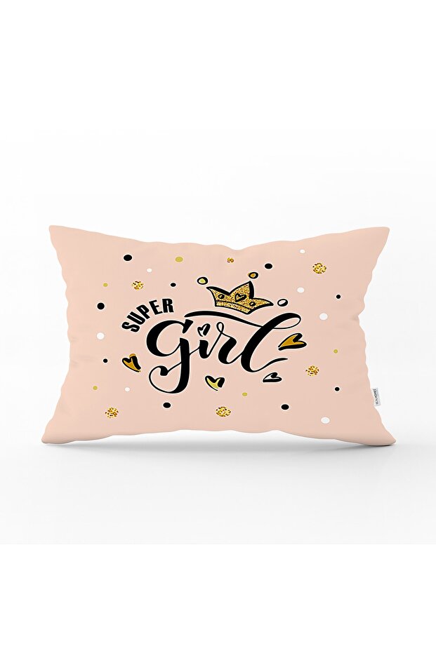 Super Girl Text Patterned Digital Printed Decorative Rectangular Throw Pillow Cover - 1
