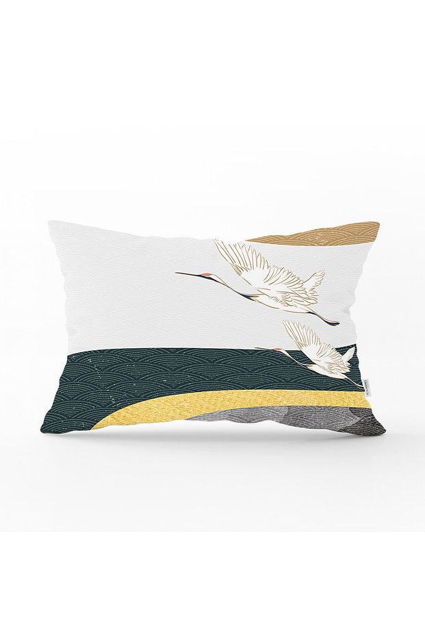 Colorful Stork Patterned Digital Printed Modern Rectangular Pillow Throw Pillow Cover on the Floor