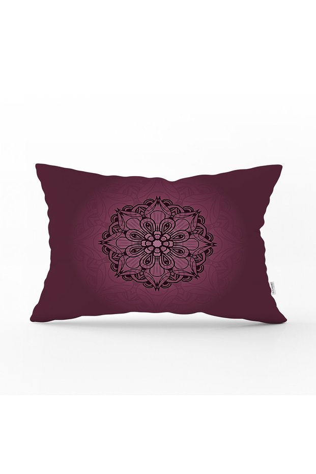 Modern Rectangular Throw Pillow Cover with Old Lavender Colored Mandala Motif