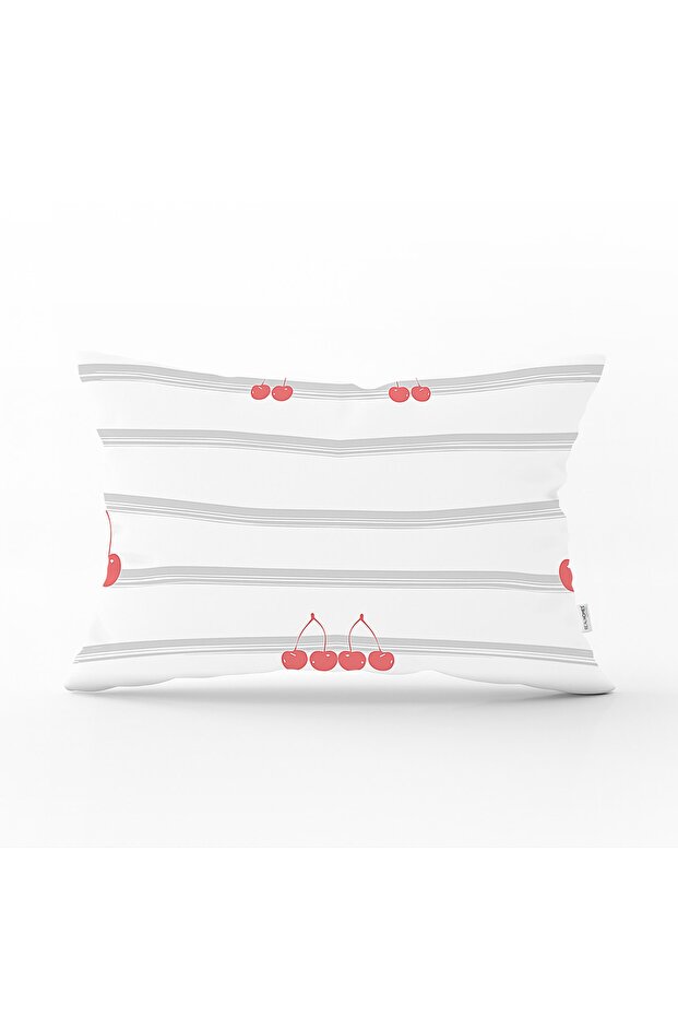 Gray Modern Striped Cherry Pattern on White Background Rectangular Pillow Throw Pillow Cover - 1