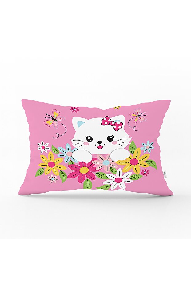 غطاء وسادة مستطيل حديث بنمط قطة لطيفة داخل الزهور - 1