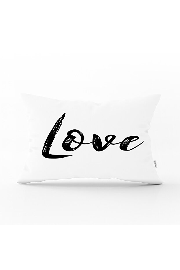 Love Text Patterned Digital Printed Decorative Rectangular Pillow Throw Pillow Cover - 1