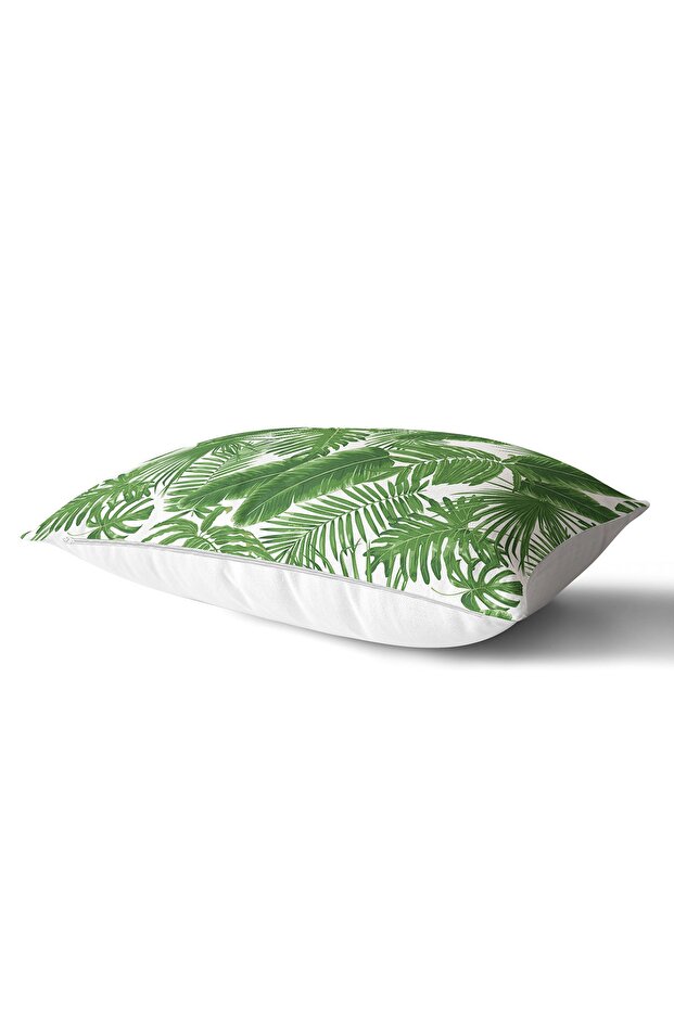 Green Leaf Patterned Rectangular Pillow Cushion Cover on White Background - 2
