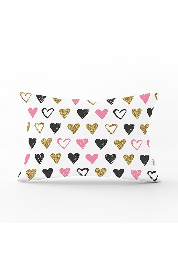 Colorful Heart Patterned Digital Printed Decorative Rectangular Pillow Case - 1