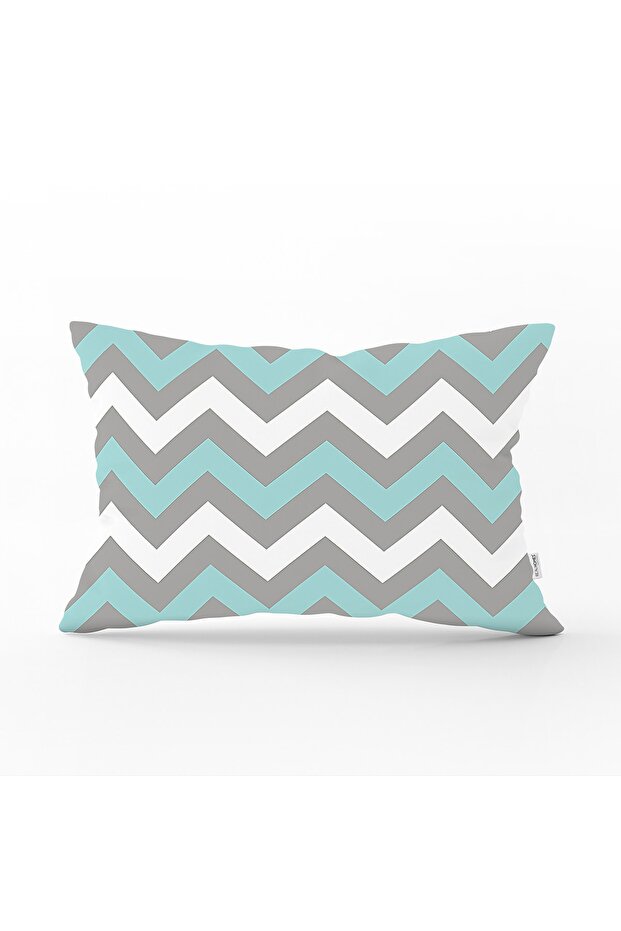 غطاء وسادة مستطيل مزخرف بنمط متعرج باللون الرمادي الفيروزي - 1