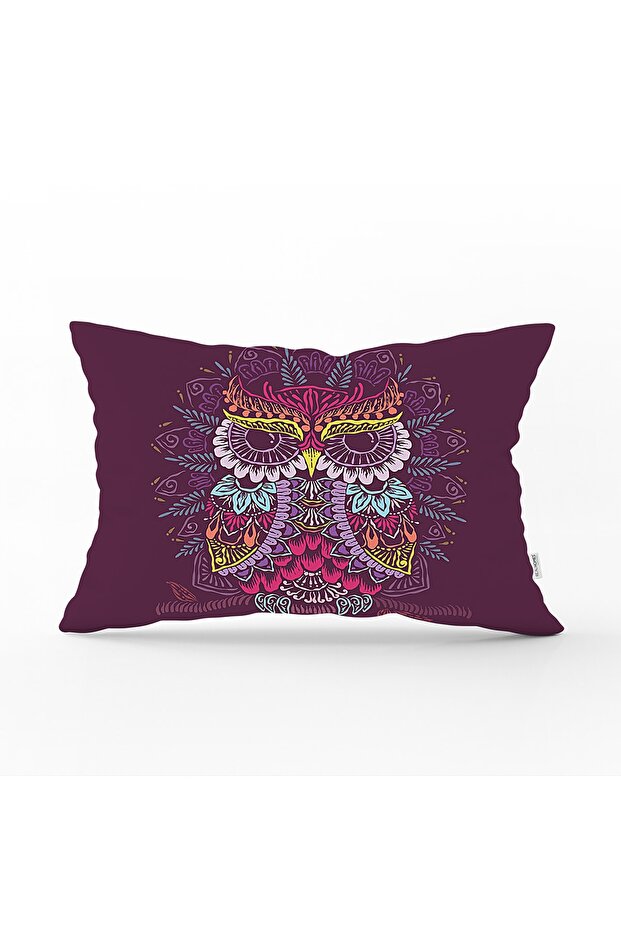 غطاء وسادة مستطيل حديث بنمط بومة أصلية على خلفية أرجوانية - 1