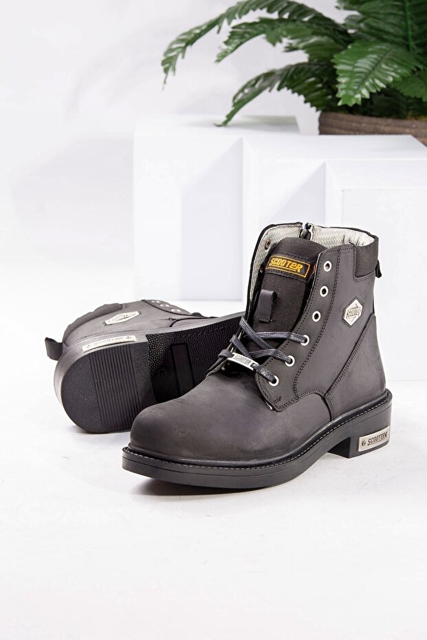 Men's Genuine Nubuck Leather Waterproof Black Boots