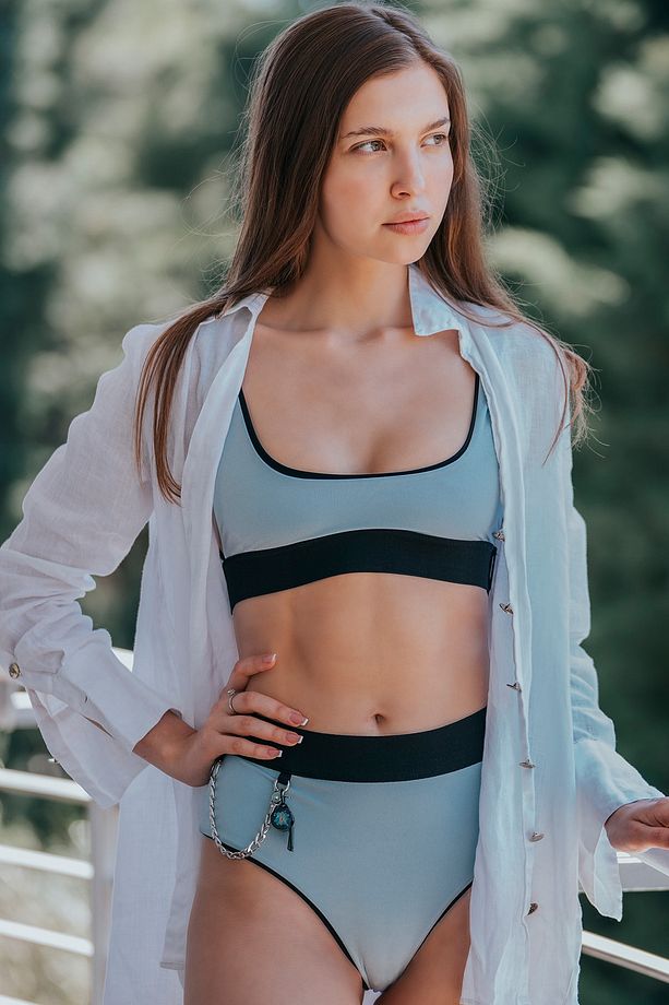 Bikini Takımı - U Yaka Mavi Yüksek Bel - 2