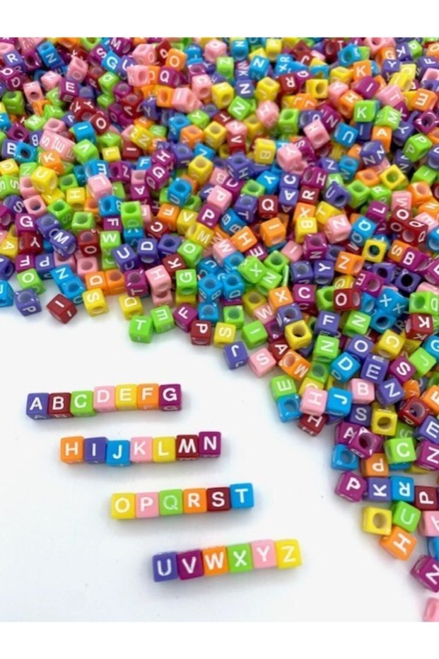 6mm Colored Cube Letter Beads with White Writing on a Background, 6x6mm Alphabet Beads (100gr,~750 Pieces)