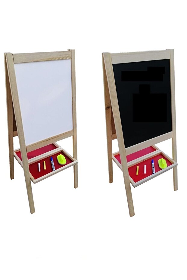 Yıldırım's Home Çift Taraflı Ayaklı Ahşap Çocuk Yazı Tahtası 110x45 cm Kalem Silgi Tebeşir Hediyeli