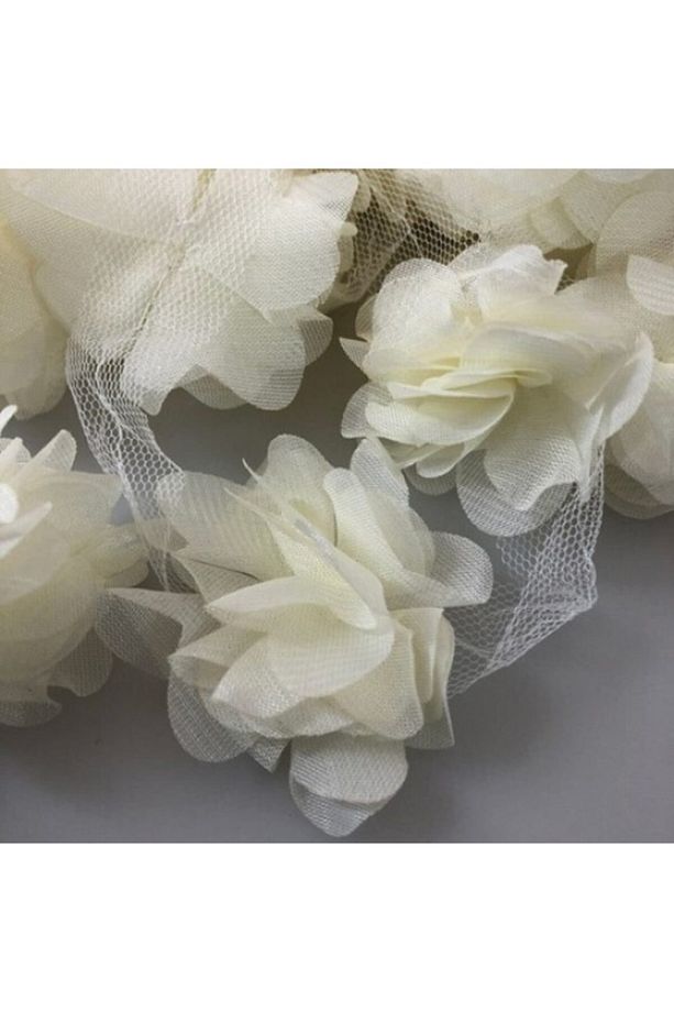 Krem Lazer Gül 1m Lazer Kesim Gül Süsleme Paketleme Malzemesi 12 Adet Organze Kumaş Yapay Çiçekler - 2