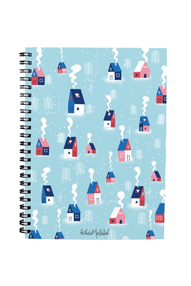 Gift - N065 A5 Design Spiral Notebook - Winter Day Snowy Houses