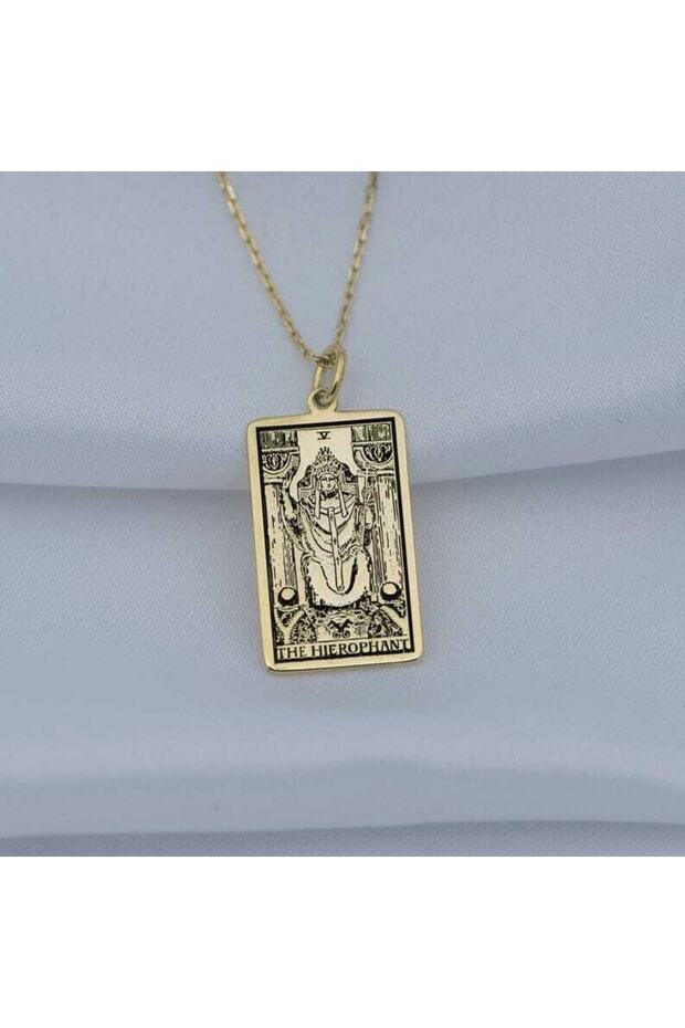 Has Altın Kaplama Tarot (baş Rahip) The Hierophant 925k Kolye - 1