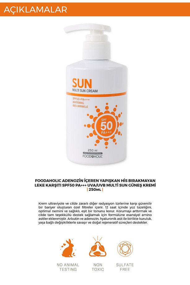 Multi Sun 250ml Adenozin Içeren Yapışkan His Bırakmayan Leke Karşıtı Spf50 Pa Uva/uvb Güneş Kremi - 3