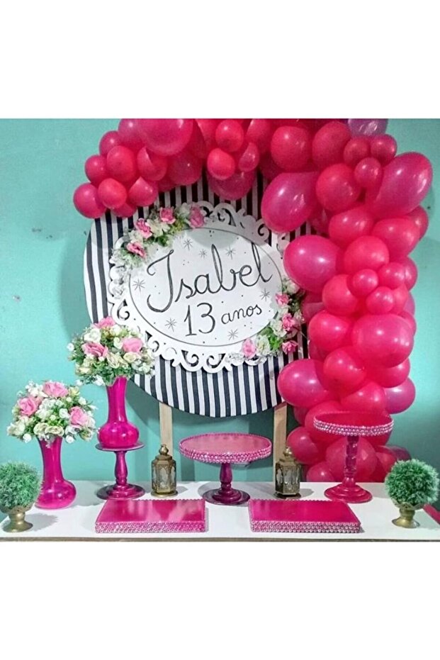 12'inch Metallic Fuchsia Ruby Balloon 70 Pieces + 5 Meters Balloon Chain
