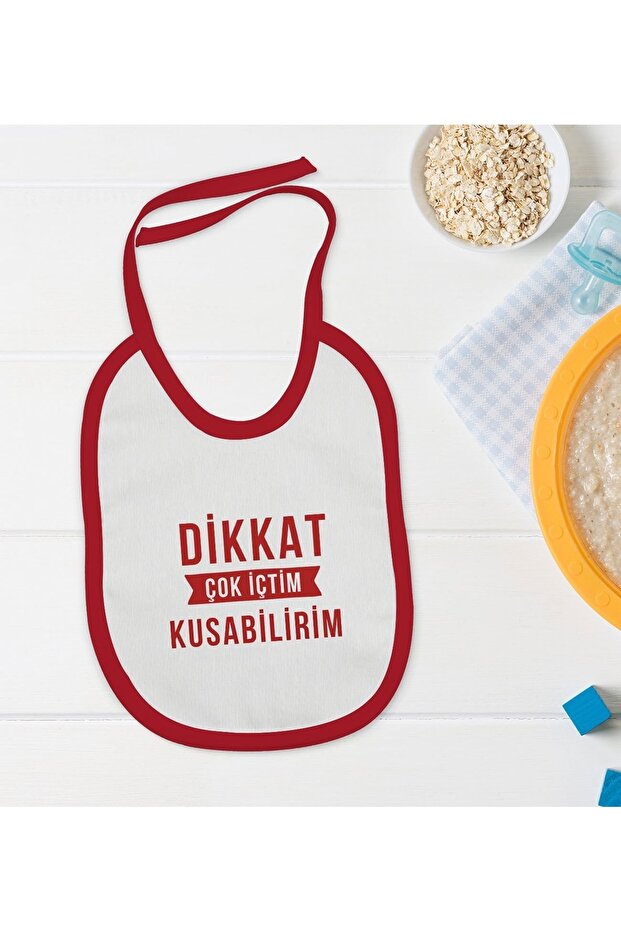 Kids Caution I Drank Too Much Designed Red Baby Food Bib-1