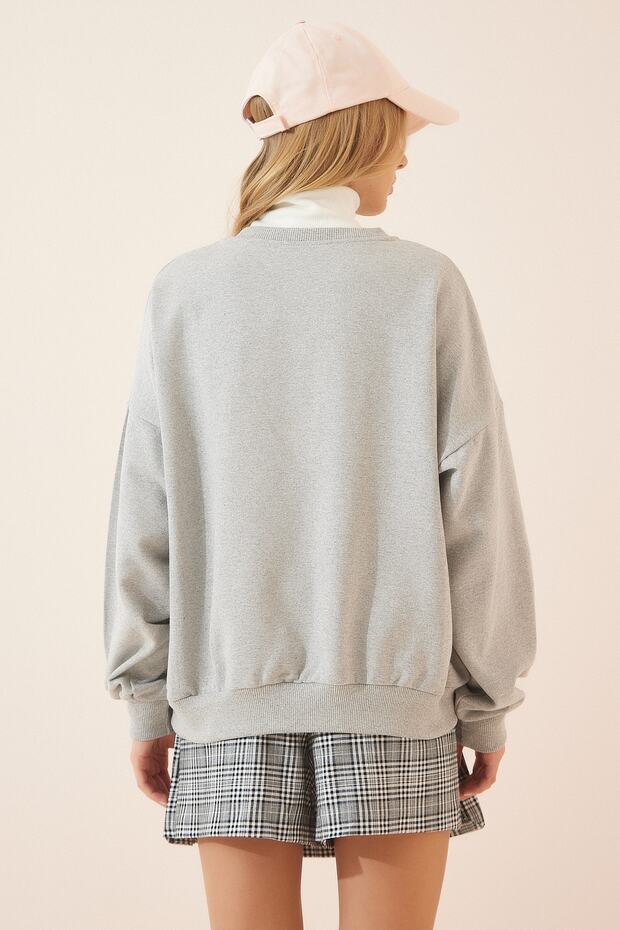 Női szürke mintás vékony, magasított pulóver DZ00058 - 4