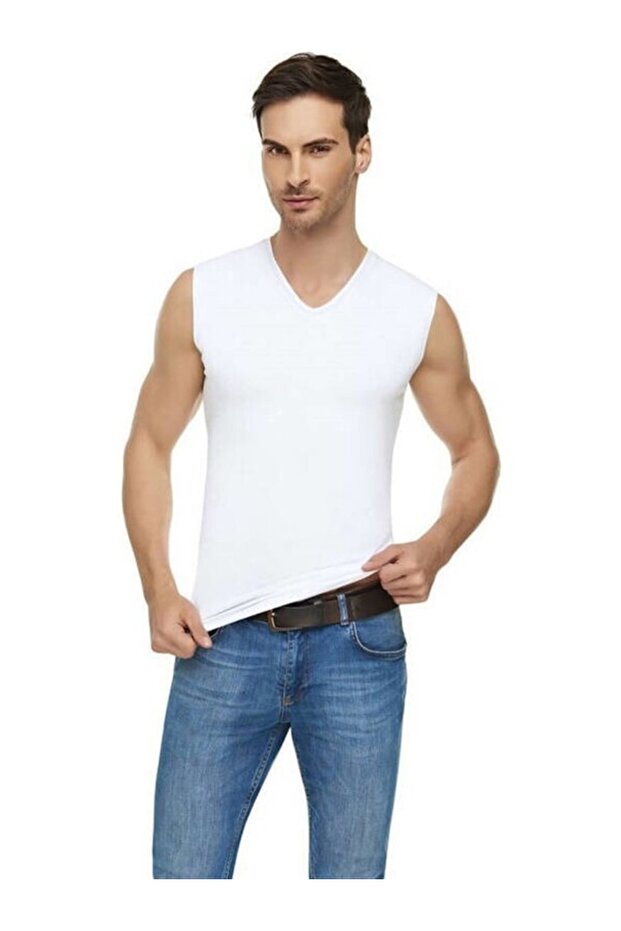 قميص داخلي رجالي بدون أكمام ورقبة على شكل حرف V - 1