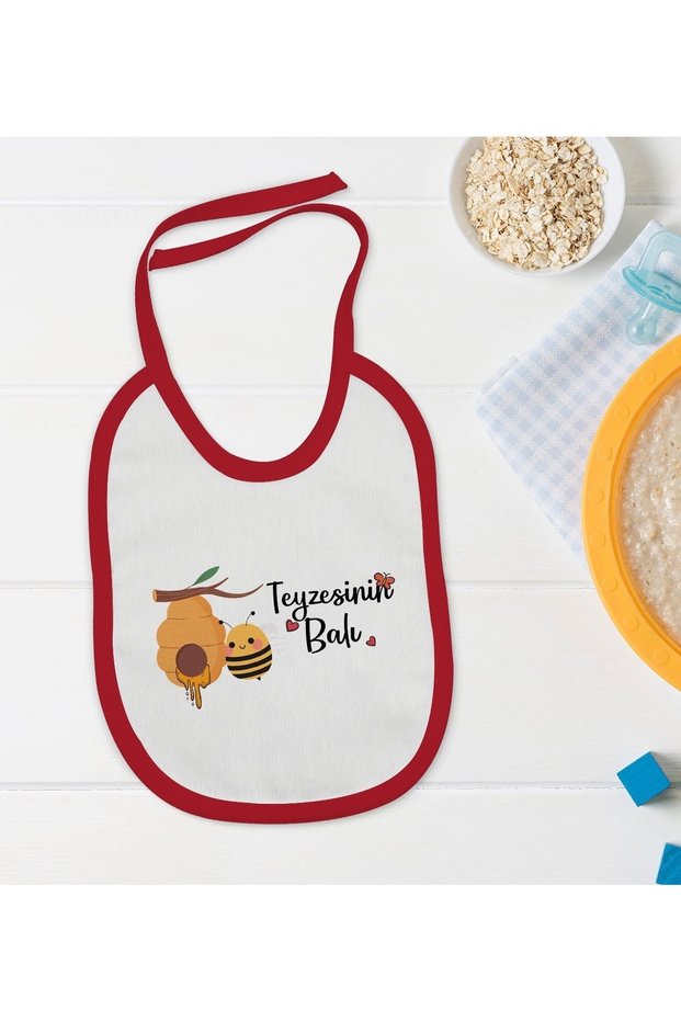 Kids Aunt's Honey Designed Red Baby Food Bib-1