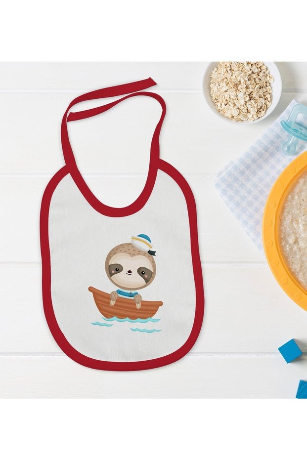 Kids Red Baby Food Bib with Cute Sailor Design-1