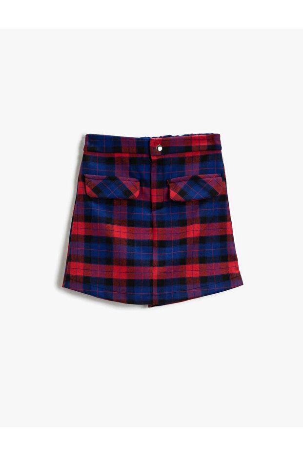 Plaid Shorts Skirt with Ornamental Pocket Detail