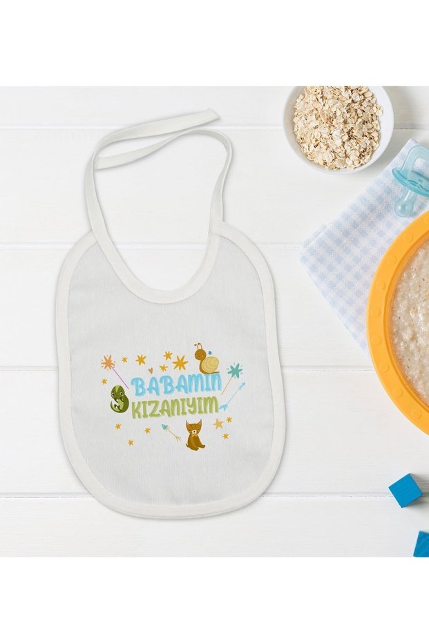 Kids I'm My Father's Daughter Designed White Baby Food Bib-1