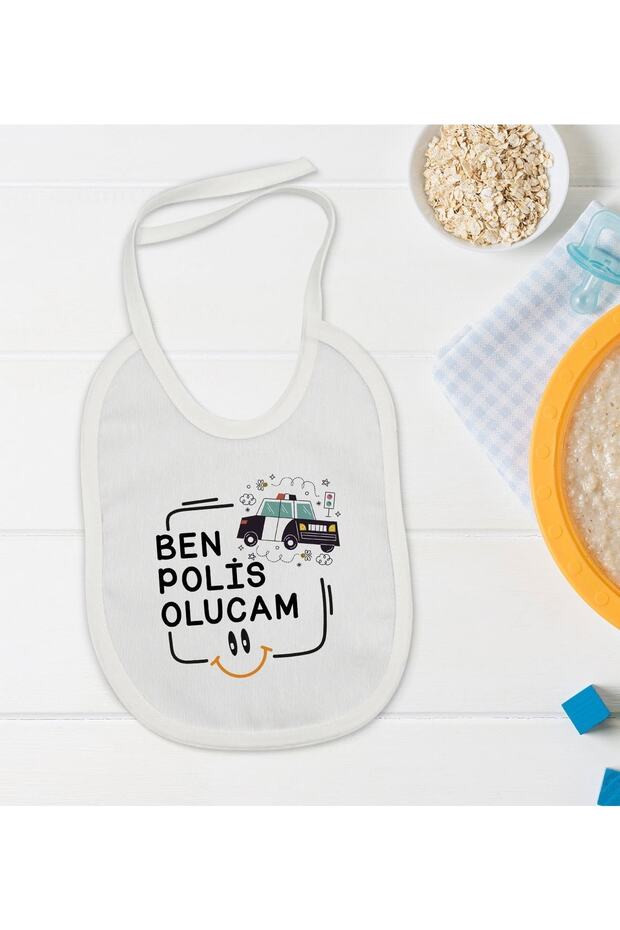 Kids Police Olucam Designed White Baby Food Bib-1