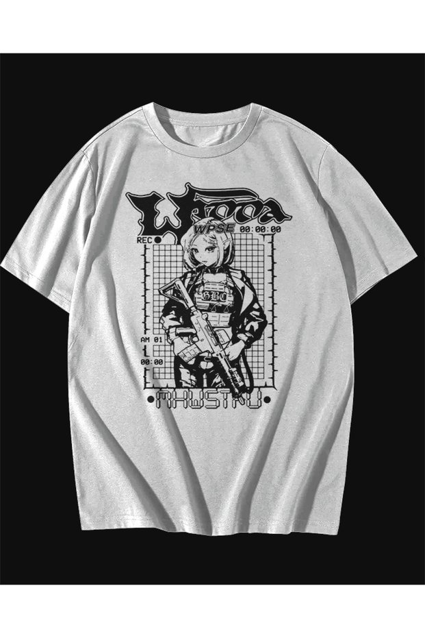 Manga Anime Style Wpse Mhwstfu Written Oversize Unisex White T-shirt T-shirt Tee