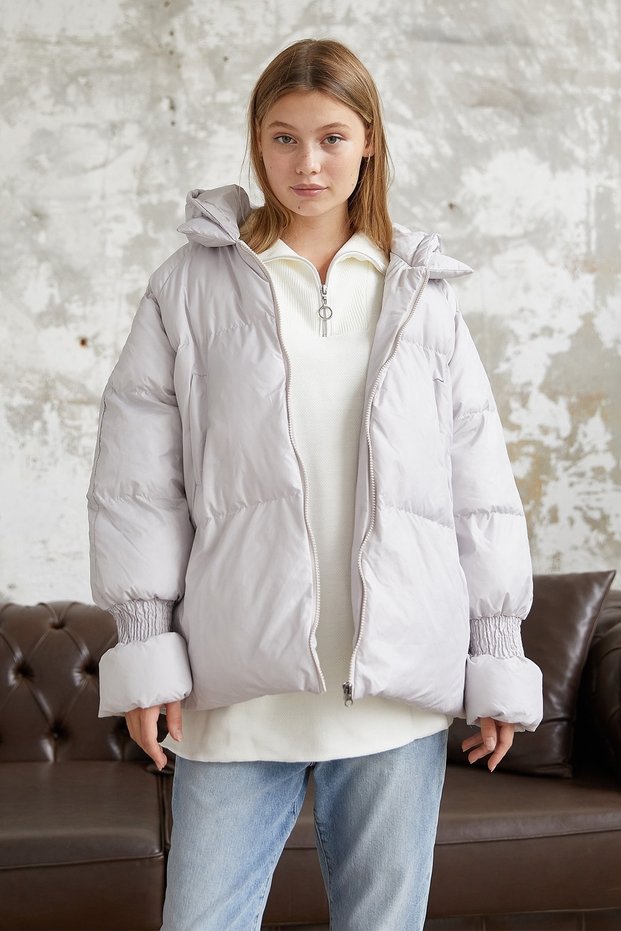 Monika Short Coat with Gathered Sleeves - White