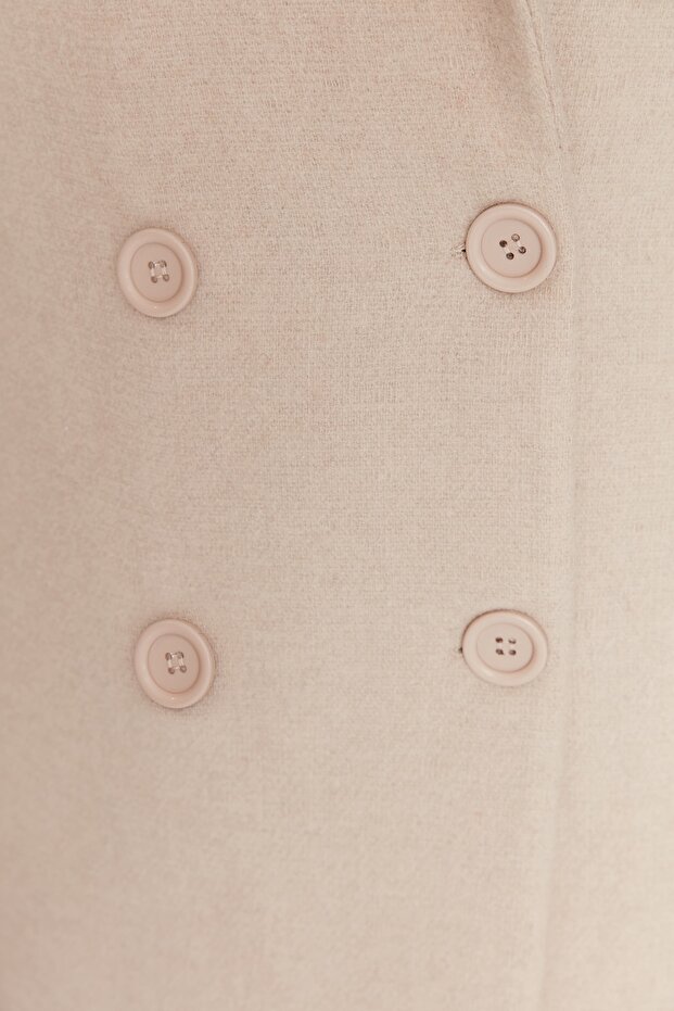 Beige Oversize Wide Cut Button Closure Woolen Stamp Coat TWOAW21KB0038 - 4