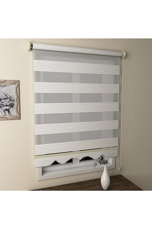 Güneş Perde Pliseli Stor Zebra Perde Beyaz Mz480 - 1