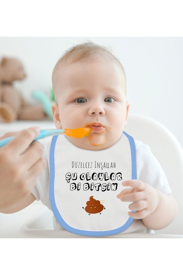 Dozelcez Inshallah Designed Blue Baby Food Bib-1