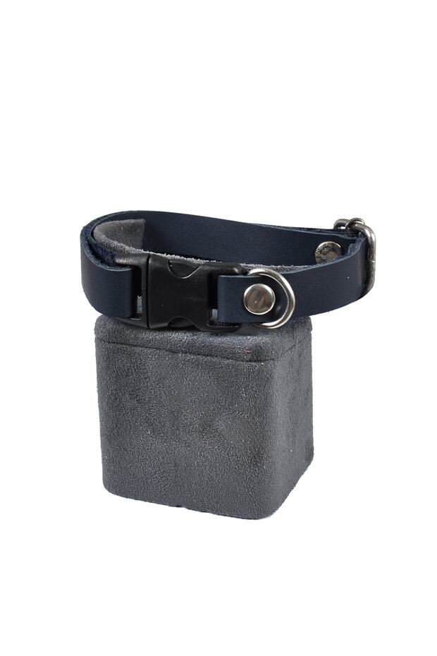 Genuine Leather Cat Dog Collar Navy Blue Color