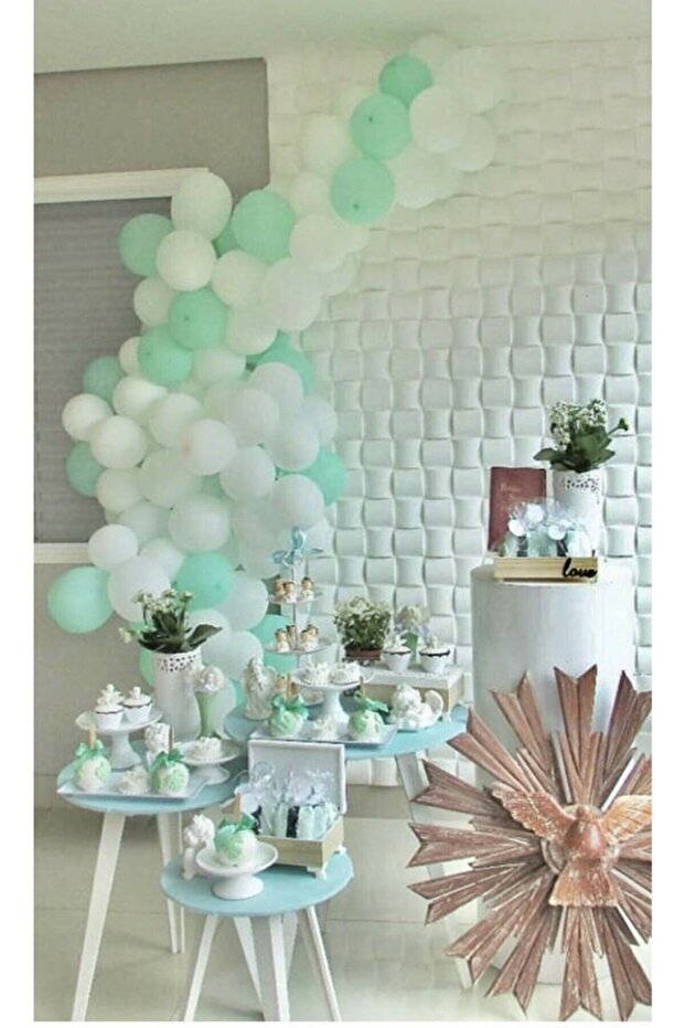 100 Pcs White-Mint Green Balloons and Chain Gift