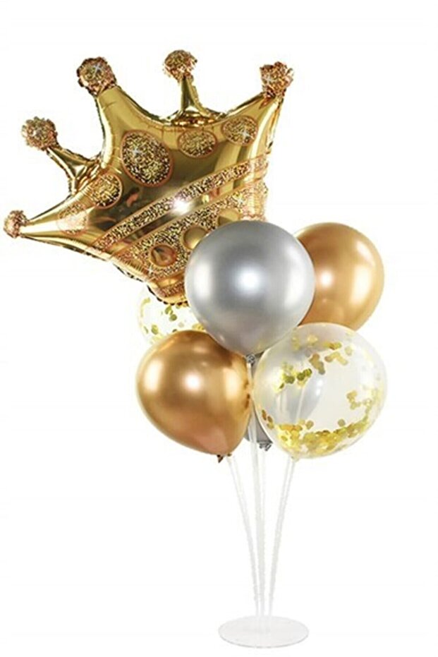 Balloon Stand with Crown and Chrome Gold Silver Balloons