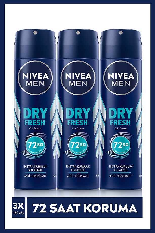 Men Erkek Sprey Deodorant Dry Fresh 150 ml X3 Adet,72 Saat Anti-perspirant Koruma - 1