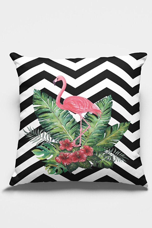 Premium Thai Feather Woven Fabric Double Sided Flamingo Throw Pillow Pillow Case 43x43cm Krl099