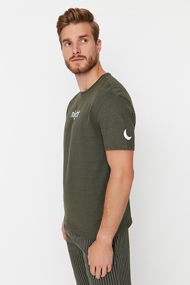 Haki Baskılı Regular Fit Örme Pijama Takımı THMAW21PT0393 - 2