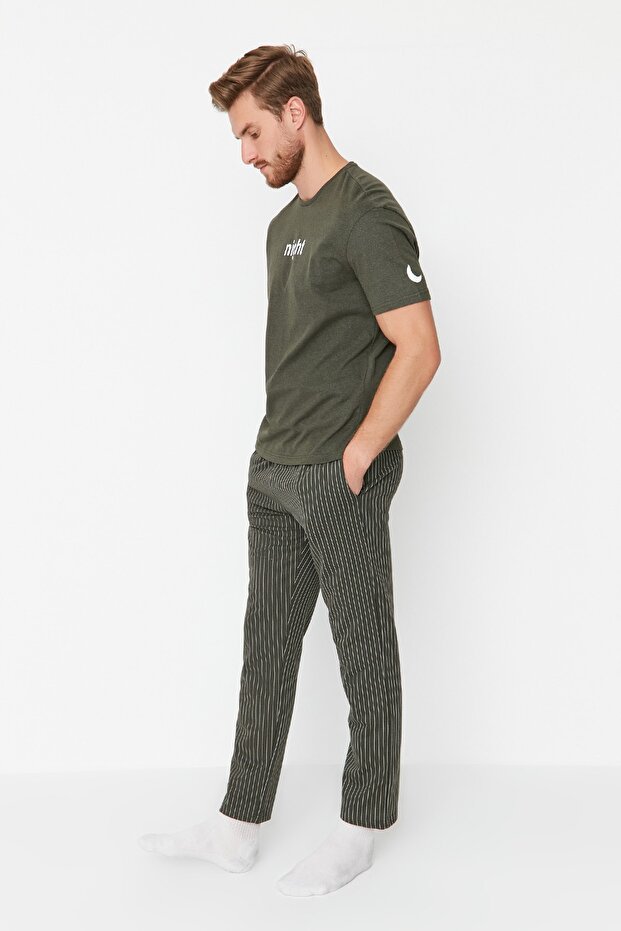 Haki Baskılı Regular Fit Örme Pijama Takımı THMAW21PT0393 - 3