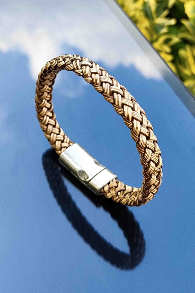 Men's Genuine Leather Bracelet Cream-brown Color Wicker Bracelet