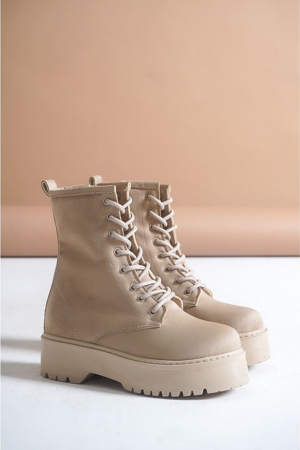 Adda Kadın Ten Süet Bağcıklı Kalın Tabanlı Bootie - 5