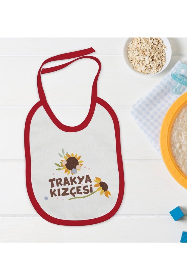 Kids Thracian Girl Designed Red Baby Food Bib-1