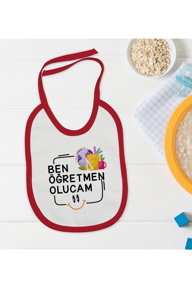 Kids Teacher Olucam Designed Red Baby Food Bib-1