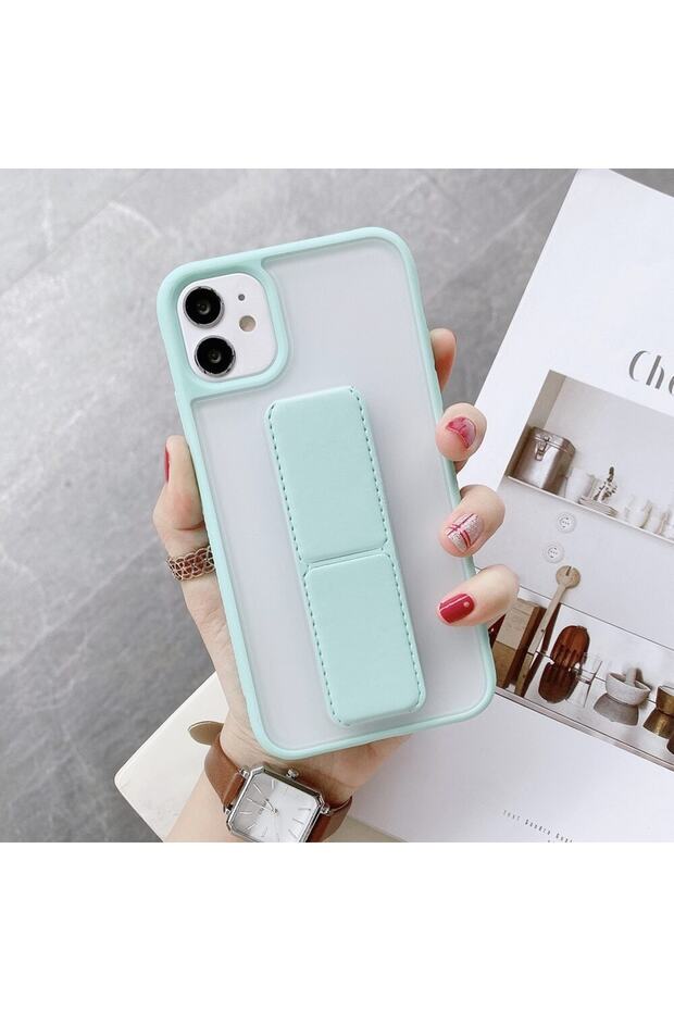 Case Compatible with iPhone 12 Frosted Transparent Stand Side Silicone Clesta Turquoise