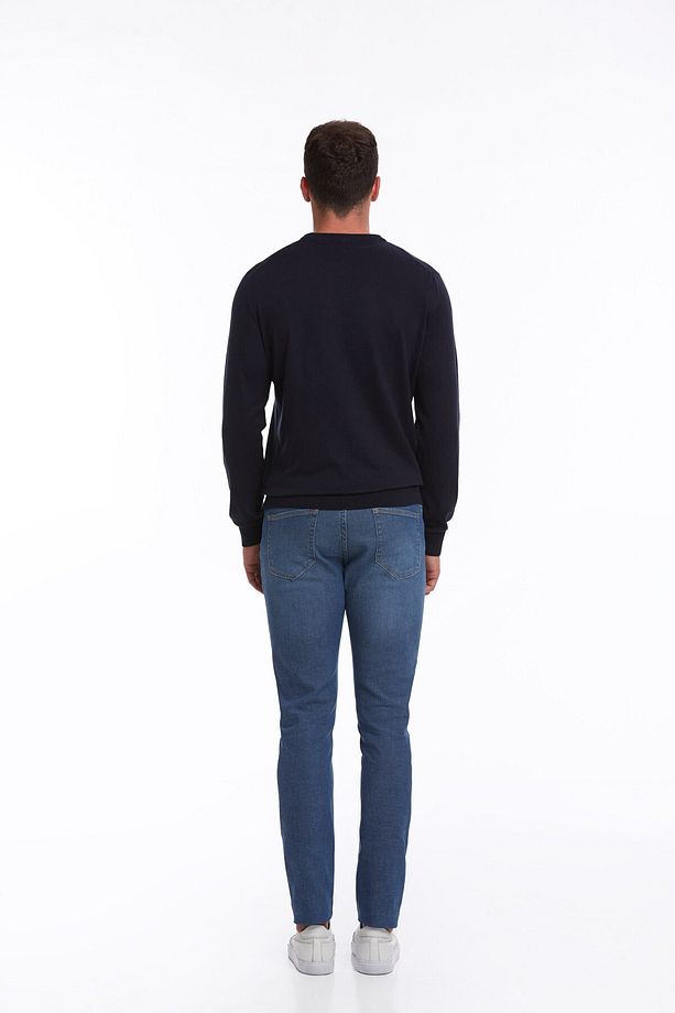 Erkek Lacivert Regular Fit %100 Pamuk Bisiklet Yaka Triko Kazak - 7