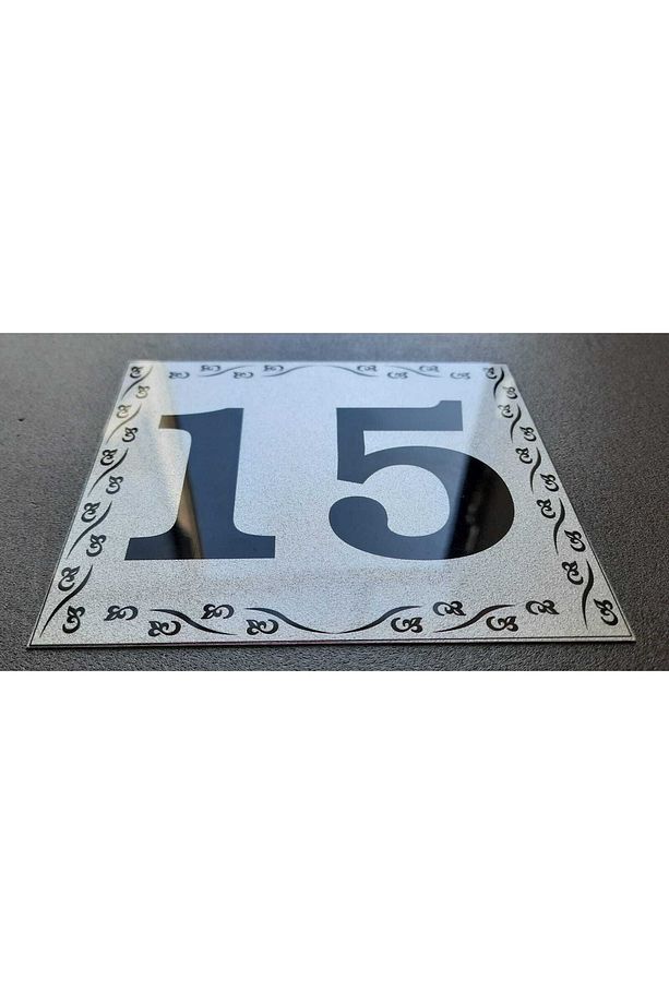 Kapı Numarası 10x12 Cm Metalik Gümüş Gri Üzeri Siyah Baskı Kendinden Yapışkanlı No:15 - 2