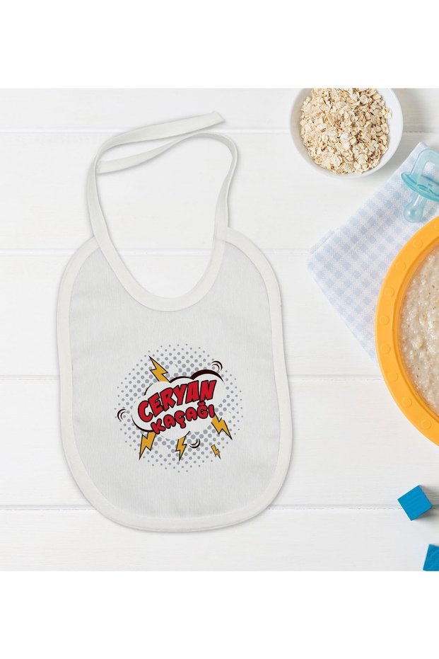 White Baby Food Bib with Ceryan Leakage Design-1