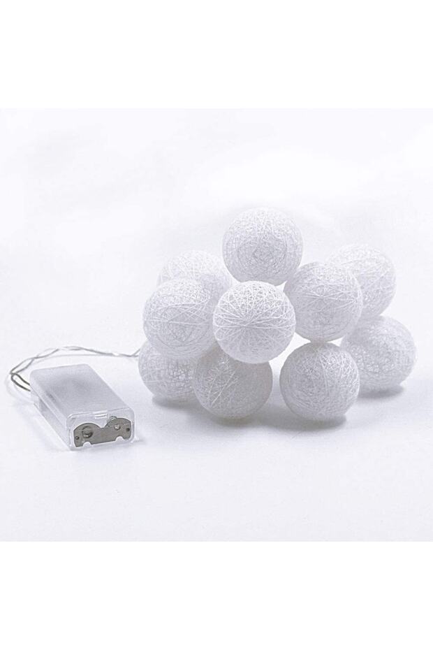 Cotton Ball Strings for Ramadan Eid - 2 Meters 10 Balls with Battery, Yellow Led Light - 8