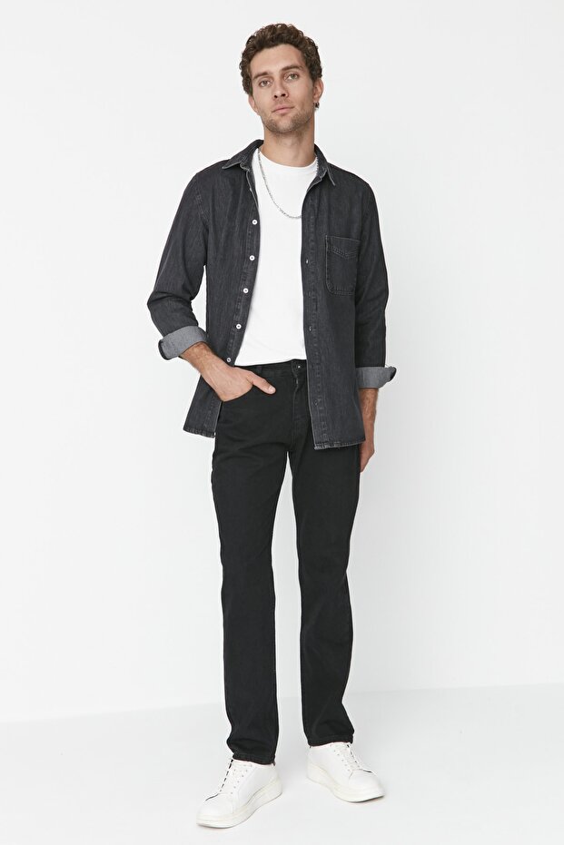 Siyah Smoke %100 Pamuk Straight Fit Jeans Kot Pantolon TMNAW23JE00062 - 2