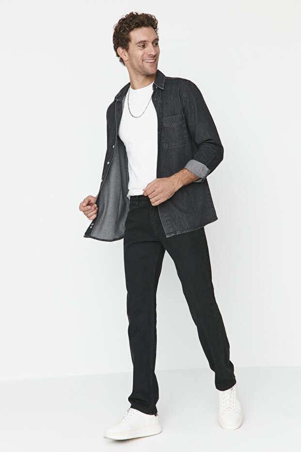 Siyah Smoke %100 Pamuk Straight Fit Jeans Kot Pantolon TMNAW23JE00062 - 3